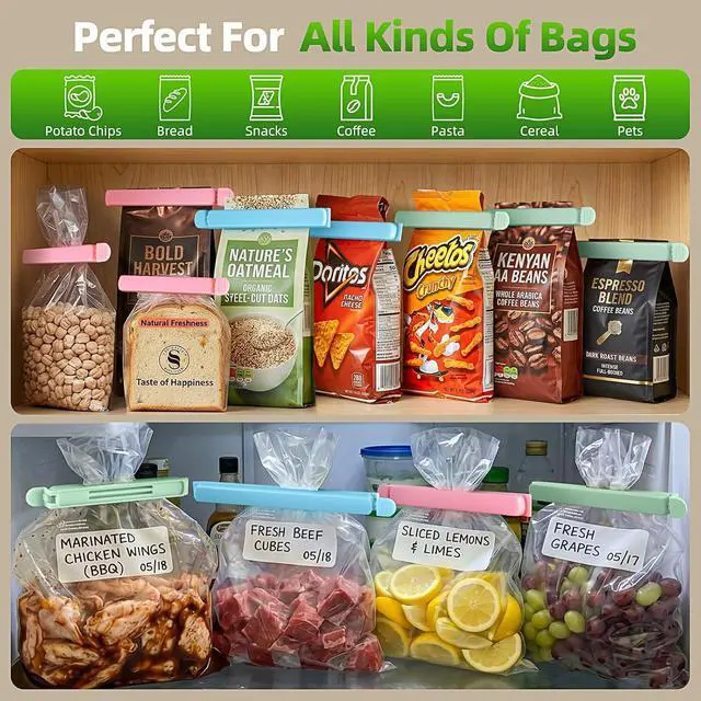 Alt view image 4 of 7 - 30 Pack Reusable Food Bag Clips, 2 Sizes, Assorted Colors | Reusable Plastic Food Storage Bag Clips, Bag Sealing Clips for for Chips, Snack, Cereal, Coffee, Freezer Safe, 6" & 4.8"