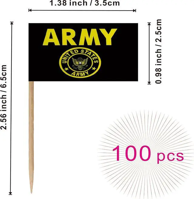 Alt view image 2 of 7 - US Army Gold Crest Toothpick Flag Small Mini United States Military Cocktail Fruit Cupcakes Toppers Food Stick Flags Decorations,100 Pack
