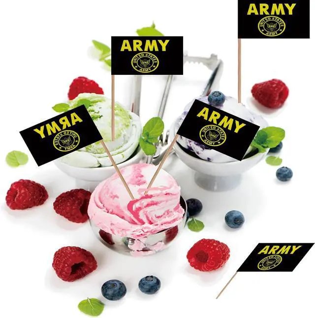 Alt view image 6 of 7 - US Army Gold Crest Toothpick Flag Small Mini United States Military Cocktail Fruit Cupcakes Toppers Food Stick Flags Decorations,100 Pack