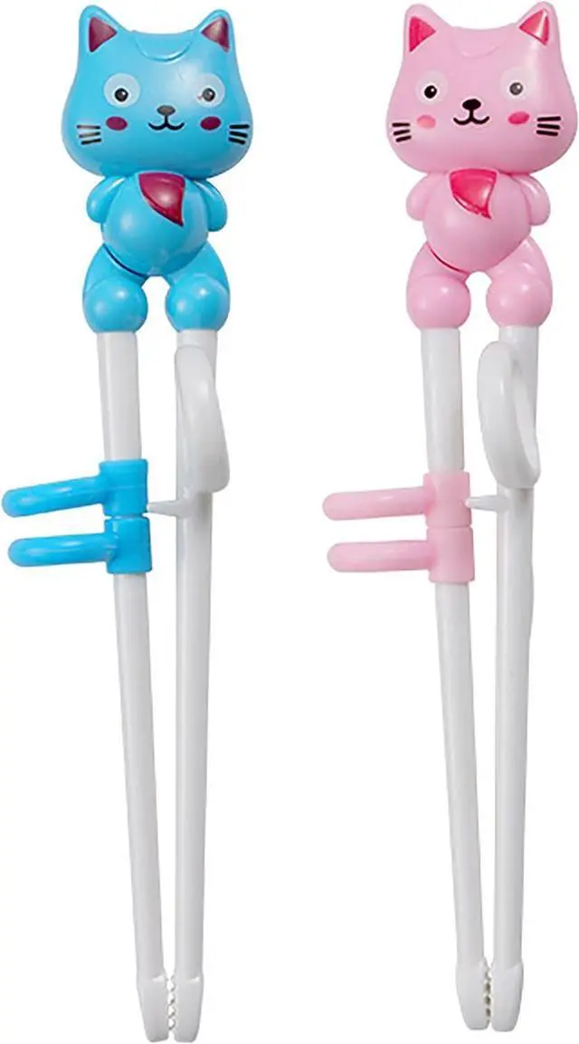 Main image of 2Pairs Chopsticks, Learning Helper Practice Training Chopsticks Gift with Animals (cat pink +blue)