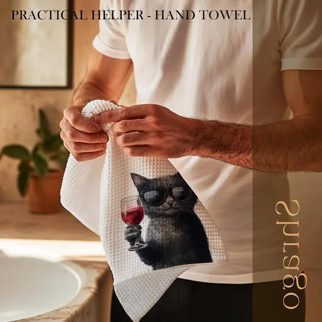 Alt view image 3 of 7 - Funny Black Cat Wine Kitchen Towels, Black Cat Gifts Dish Tea Towels for Kitchen Bar Cart, Wine Lover Gifts for Women Men Decorative Hand Towel, 16x24 Inch