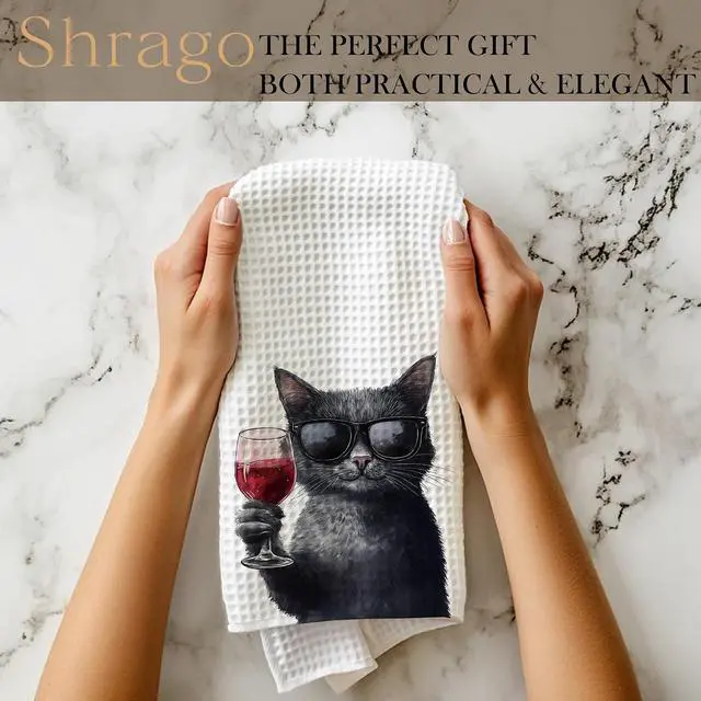 Alt view image 7 of 7 - Funny Black Cat Wine Kitchen Towels, Black Cat Gifts Dish Tea Towels for Kitchen Bar Cart, Wine Lover Gifts for Women Men Decorative Hand Towel, 16x24 Inch