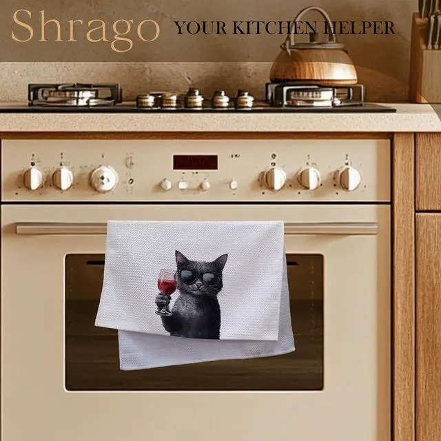 Alt view image 4 of 7 - Funny Black Cat Wine Kitchen Towels, Black Cat Gifts Dish Tea Towels for Kitchen Bar Cart, Wine Lover Gifts for Women Men Decorative Hand Towel, 16x24 Inch