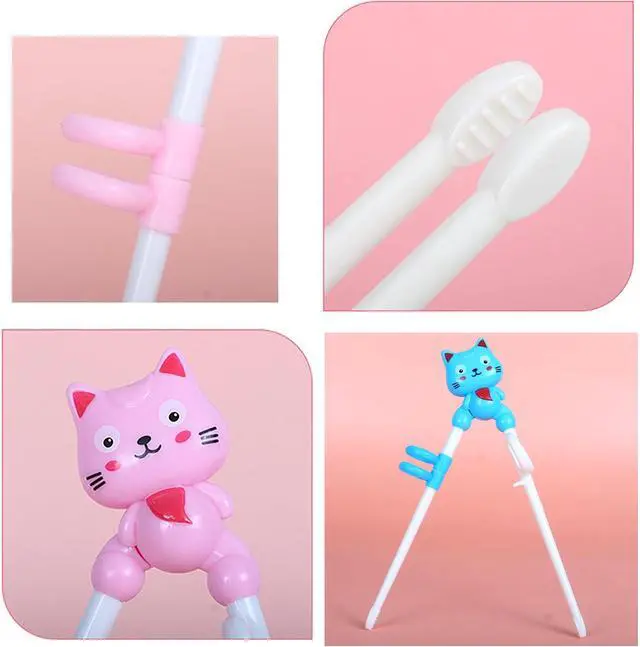 Alt view image 4 of 7 - 2Pairs Chopsticks, Learning Helper Practice Training Chopsticks Gift with Animals (cat pink +blue)
