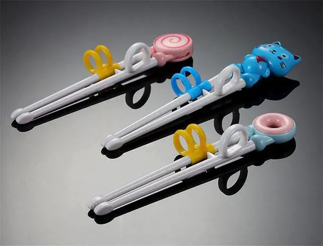 Alt view image 7 of 7 - 2Pairs Chopsticks, Learning Helper Practice Training Chopsticks Gift with Animals (cat pink +blue)