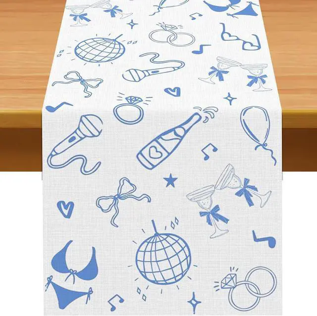 Main image of Pudodo Mamma Mia Table Runner Italian Themed Bachelorette Party Last Disco Wedding Bridal Shower Kitchen Dining Room Home Decoration (13" x 72")