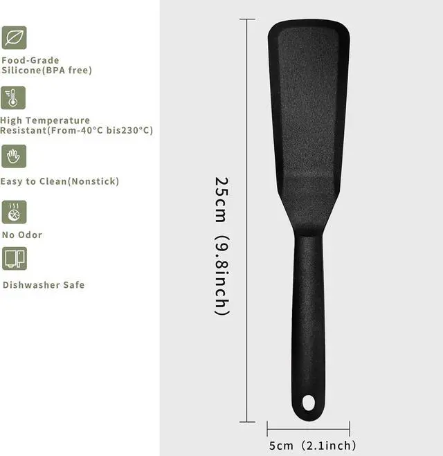 Alt view image 2 of 7 - Dioycli 2 Pack Silicone Spatula Heat Resistant Spatulas for Cooking, Black | Long Omelette Spatula Turner, Non Stick, BPA-Free & Food Grade, Heat Resistant -40°F to 446°F, for Crepes Egg Pizza Cookie
