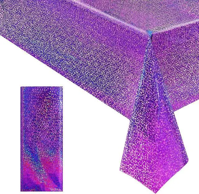 Main image of Just Shimmer Sparkling Holographic Laser Tablecloth - Shimmering, Waterproof, Easy to Clean - Ideal for Bachelorette, Birthday, Wedding, and Anniversary Party Decorations (Purple, 1)