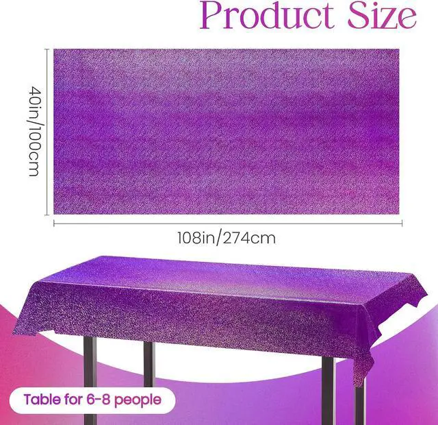 Alt view image 2 of 7 - Just Shimmer Sparkling Holographic Laser Tablecloth - Shimmering, Waterproof, Easy to Clean - Ideal for Bachelorette, Birthday, Wedding, and Anniversary Party Decorations (Purple, 1)