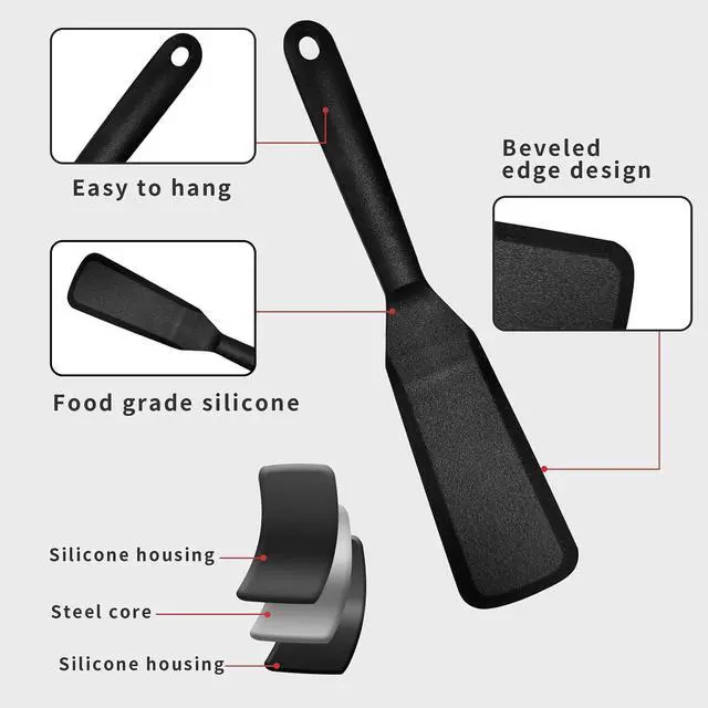 Alt view image 4 of 7 - Dioycli 2 Pack Silicone Spatula Heat Resistant Spatulas for Cooking, Black | Long Omelette Spatula Turner, Non Stick, BPA-Free & Food Grade, Heat Resistant -40°F to 446°F, for Crepes Egg Pizza Cookie