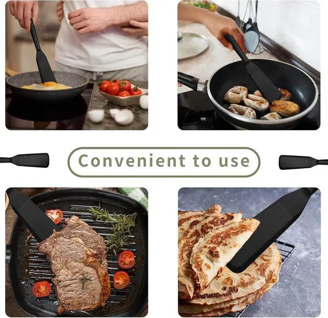 Alt view image 7 of 7 - Dioycli 2 Pack Silicone Spatula Heat Resistant Spatulas for Cooking, Black | Long Omelette Spatula Turner, Non Stick, BPA-Free & Food Grade, Heat Resistant -40°F to 446°F, for Crepes Egg Pizza Cookie