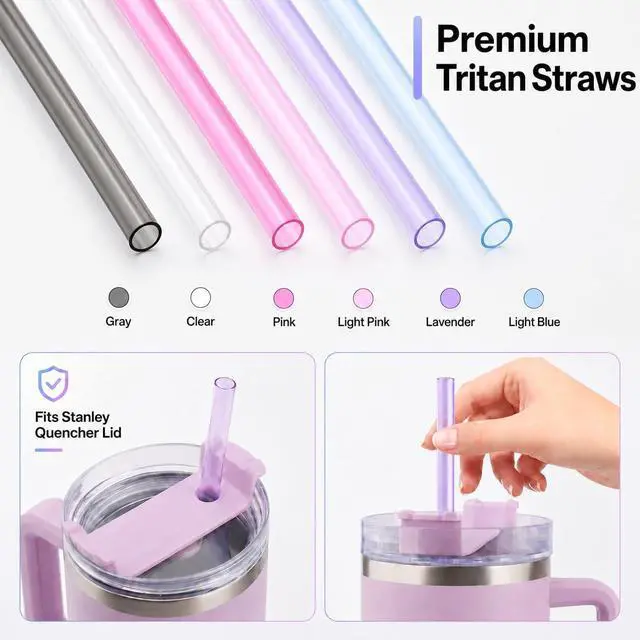 Alt view image 3 of 7 - Joshey Replacement Straws for Stanley Quencher 40oz Tumbler, 6 Pack | 12 Inch Tritan Replacement Straws, 40 oz Tumbler Accessories, Reusable Plastic Drinking Straws