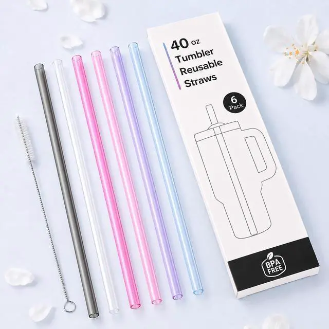 Alt view image 6 of 7 - Joshey Replacement Straws for Stanley Quencher 40oz Tumbler, 6 Pack | 12 Inch Tritan Replacement Straws, 40 oz Tumbler Accessories, Reusable Plastic Drinking Straws