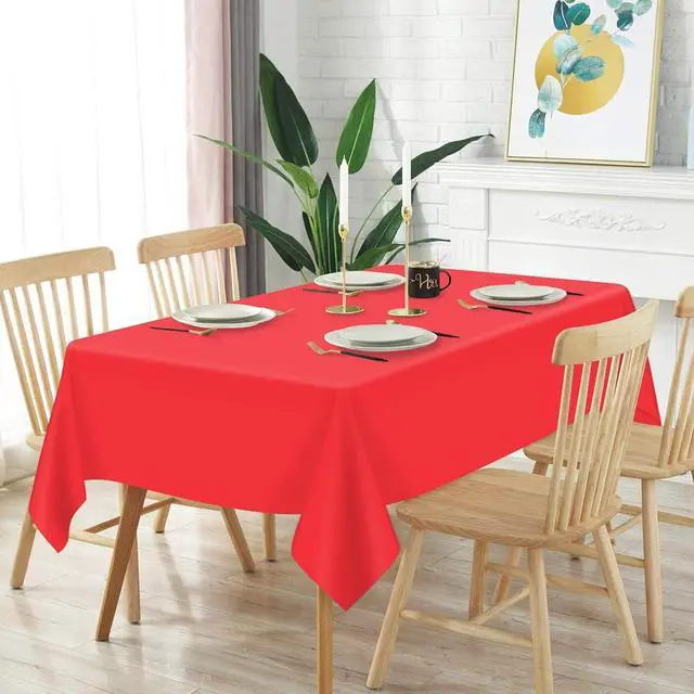 Alt view image 2 of 7 - Mulbozy 2 Pcs Red Plastic Tablecloth for Rectangle Table, 54 × 108 inches Disposable Red Party Table Covers for Birthday, Anniversary, Wedding, Fine Dining, Graduation Party Decoration