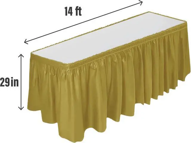 Alt view image 2 of 4 - DecorRack Plastic Table Skirt, 29 in x 14 ft, Disposable, Gold (1 Pack)