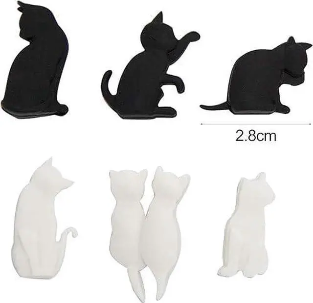 Alt view image 2 of 7 - 6Pcs Black and White Heat-Resistant Silicone Tea Bag Clips Set - Cartoon Cat-Shaped Reusable Holders for Drinks, Food Markers, Squeezer, and Accessories