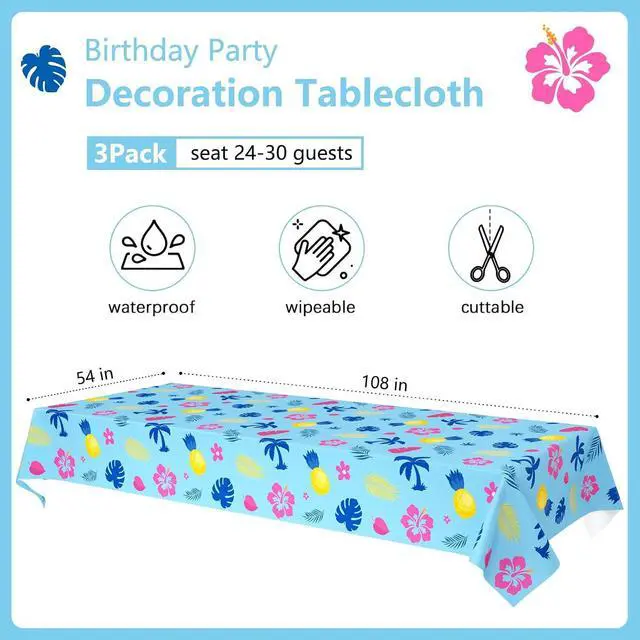 Alt view image 2 of 5 - 3 Pieces Palm Leaves Tablecloths Birthday Party Decorations Supplies Hawaiian Cartoon Table Cover Size 108×54 Inch Rectangular