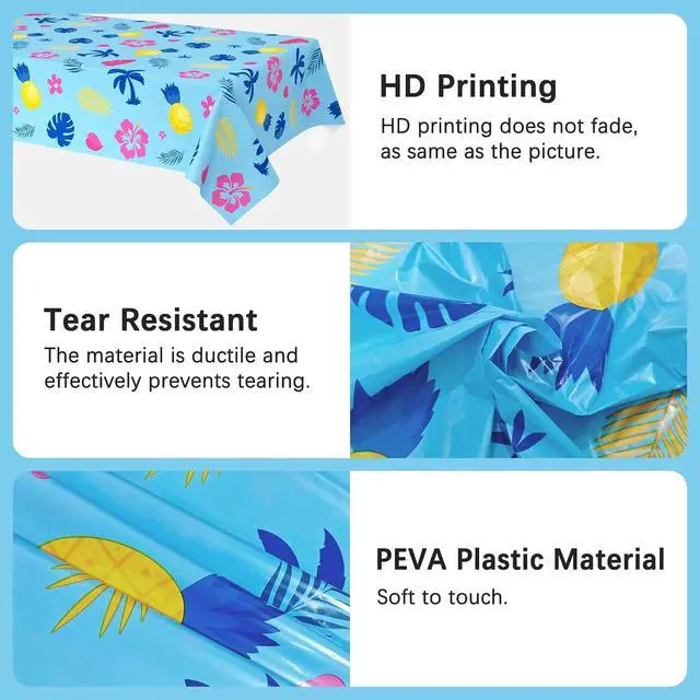 Alt view image 4 of 5 - 3 Pieces Palm Leaves Tablecloths Birthday Party Decorations Supplies Hawaiian Cartoon Table Cover Size 108×54 Inch Rectangular