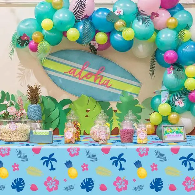 Alt view image 5 of 5 - 3 Pieces Palm Leaves Tablecloths Birthday Party Decorations Supplies Hawaiian Cartoon Table Cover Size 108×54 Inch Rectangular