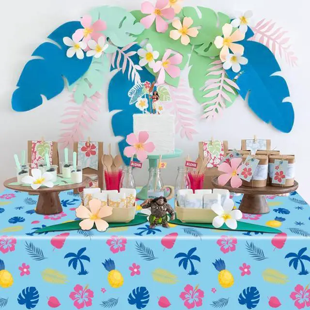 Alt view image 3 of 5 - 3 Pieces Palm Leaves Tablecloths Birthday Party Decorations Supplies Hawaiian Cartoon Table Cover Size 108×54 Inch Rectangular