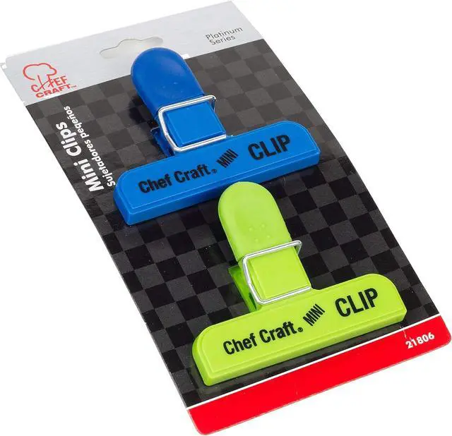 Alt view image 2 of 2 - Chef Craft Select Plastic Mini Bag Clip, 3 inch width 2 piece set, Blue/Green