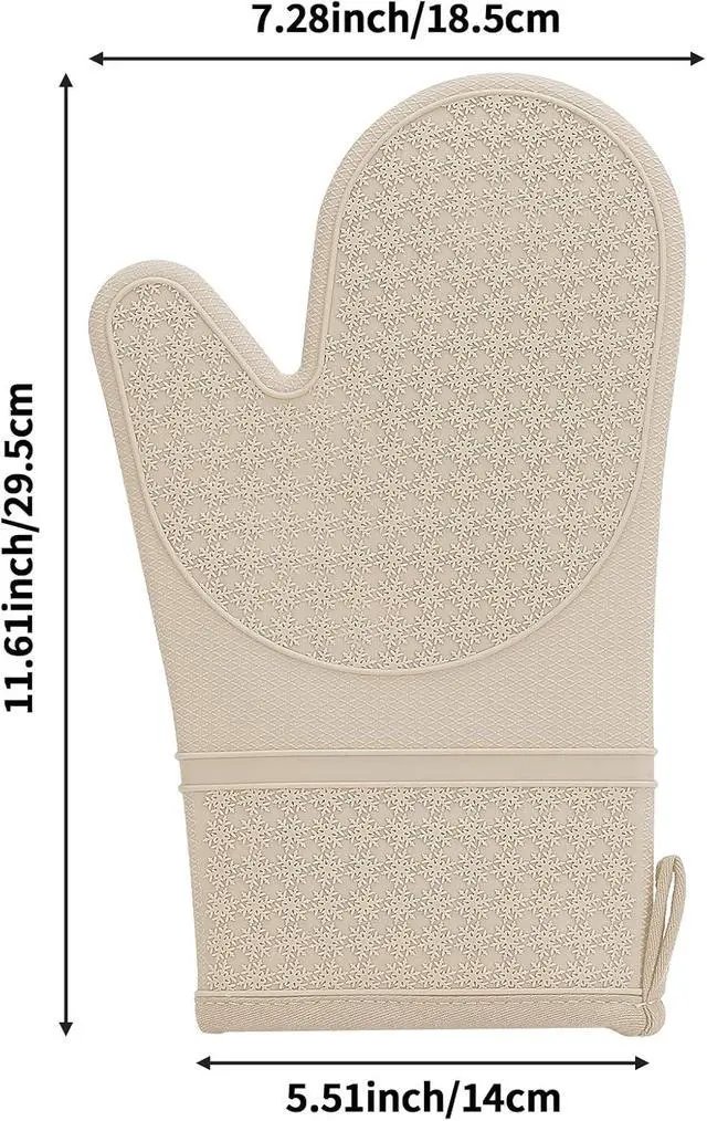 Alt view image 2 of 7 - Hovico Silicone Oven Mitts, Heat Resistant 500F Kitchen Mitts 2PCS, 11.6" BPA-Free Soft Baking Gloves, Non-Slip Grip Oven Gloves with Soft Cotton Lining for Kitchen Cooking Baking BBQ - Apricot