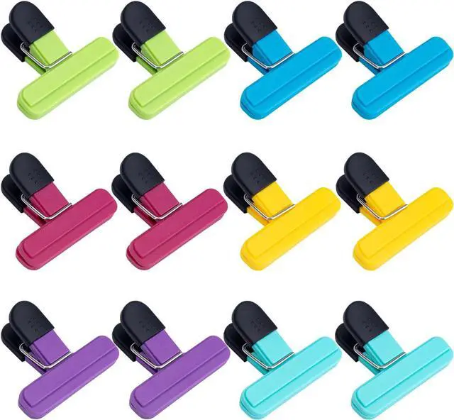 Main image of OWLKELA 12 Pcs Chip Clips,3" x 2.5", 6 Colors | Heavy Duty Seal Grip, Plastic Bag Clips, Ideal for Kitchen, Pantry, Home & Food Storagea
