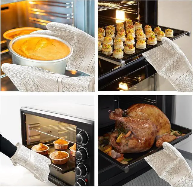 Alt view image 7 of 7 - Hovico Silicone Oven Mitts, Heat Resistant 500F Kitchen Mitts 2PCS, 11.6" BPA-Free Soft Baking Gloves, Non-Slip Grip Oven Gloves with Soft Cotton Lining for Kitchen Cooking Baking BBQ - Apricot