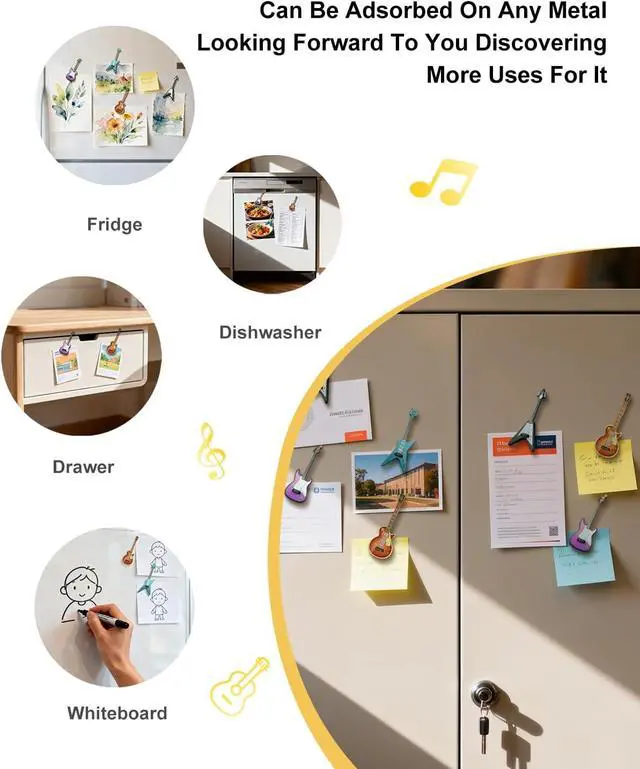 Alt view image 2 of 7 - 4 Pcs Guitar Cute Fridge Magnets,Wooden 1:12 Scale Musical Instruments Refrigerator Magnets,for Dishwasher/Kitchen/Whiteboard/Music Room/Classroom/Boys Girls Locker Decorations Accessories