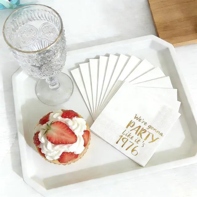 Alt view image 2 of 6 - 50th Birthday Cocktail Napkins, We're Gonna Party Like It's 1976, 100pcs | Party Dinner Lunch Kitchen Anniversary Decoration, Disposable Decorative Guest Hand Towels
