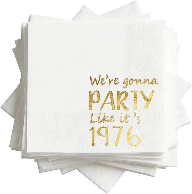 Main image of 50th Birthday Cocktail Napkins, We're Gonna Party Like It's 1976, 100pcs | Party Dinner Lunch Kitchen Anniversary Decoration, Disposable Decorative Guest Hand Towels