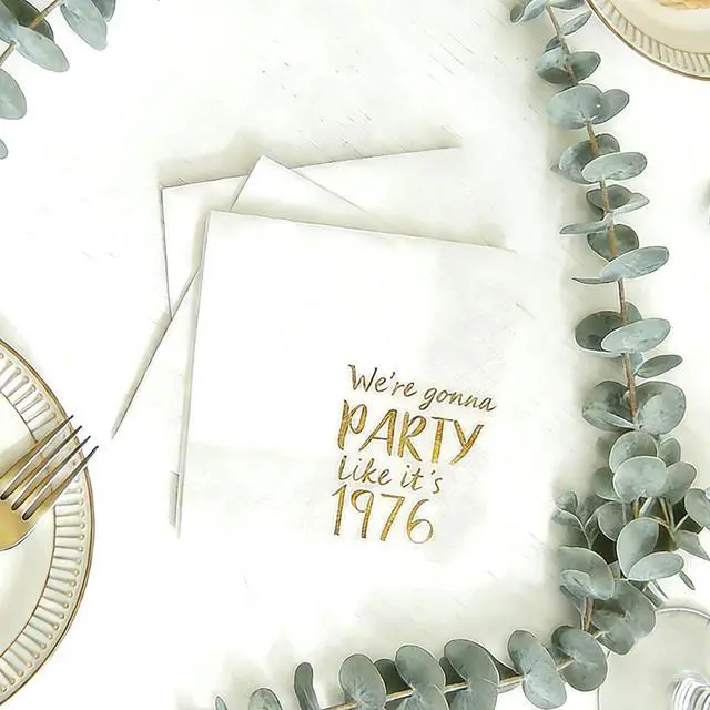 Alt view image 4 of 6 - 50th Birthday Cocktail Napkins, We're Gonna Party Like It's 1976, 100pcs | Party Dinner Lunch Kitchen Anniversary Decoration, Disposable Decorative Guest Hand Towels