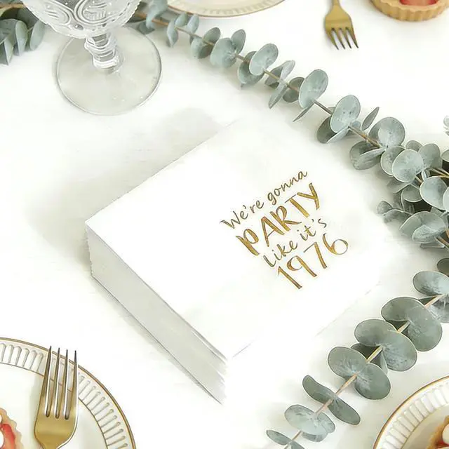 Alt view image 3 of 6 - 50th Birthday Cocktail Napkins, We're Gonna Party Like It's 1976, 100pcs | Party Dinner Lunch Kitchen Anniversary Decoration, Disposable Decorative Guest Hand Towels