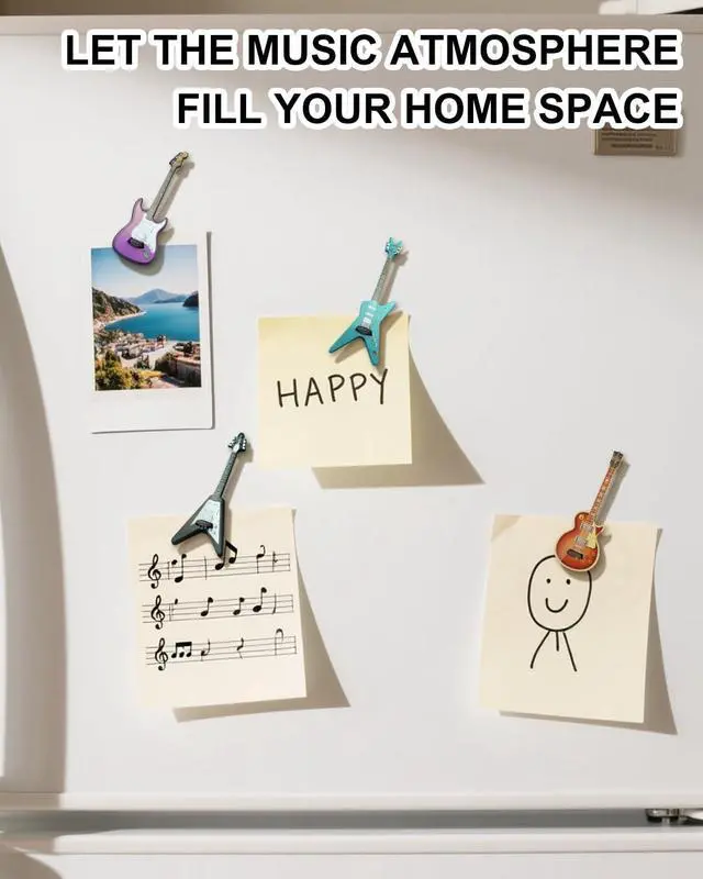 Alt view image 5 of 7 - 4 Pcs Guitar Cute Fridge Magnets,Wooden 1:12 Scale Musical Instruments Refrigerator Magnets,for Dishwasher/Kitchen/Whiteboard/Music Room/Classroom/Boys Girls Locker Decorations Accessories