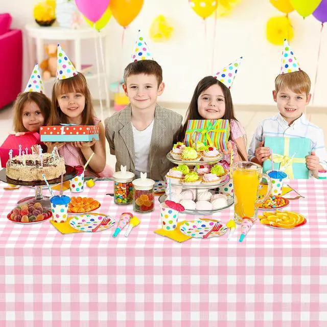 Alt view image 7 of 7 - 2 Pcs Pink Gingham Tablecloth, Disposable Plastic Pink Checkered Table Cloth, Pink & White Plaid Table Cover for Outdoor Picnic, Wedding, Baby & Bridal Shower, Birthday Party (54 x 108 Inch)