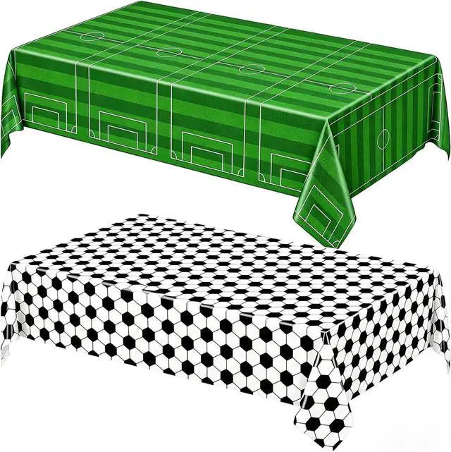 Main image of Soccer Tablecloth 2Pcs 54x108in Plastic Cover for Party(2PCS) | Easy to clean, durable material, Soccer party decoration, football birthday decoration, waterproof and stain resistant