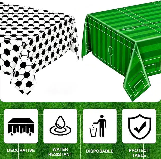 Alt view image 3 of 7 - Soccer Tablecloth 2Pcs 54x108in Plastic Cover for Party(2PCS) | Easy to clean, durable material, Soccer party decoration, football birthday decoration, waterproof and stain resistant