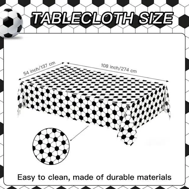 Alt view image 2 of 7 - Soccer Tablecloth 2Pcs 54x108in Plastic Cover for Party(2PCS) | Easy to clean, durable material, Soccer party decoration, football birthday decoration, waterproof and stain resistant