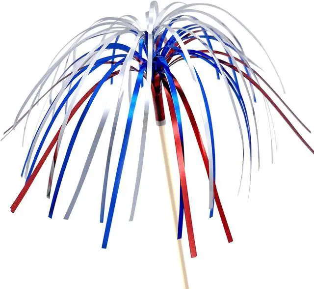 Alt view image 3 of 6 - 100 Counts 6 Inch Firework Cocktail Picks Red White Blue Firework Party Picks Toothpicks Cupcake Toppers Drink Sticks for Fourth of July Independence Day Party Supplies