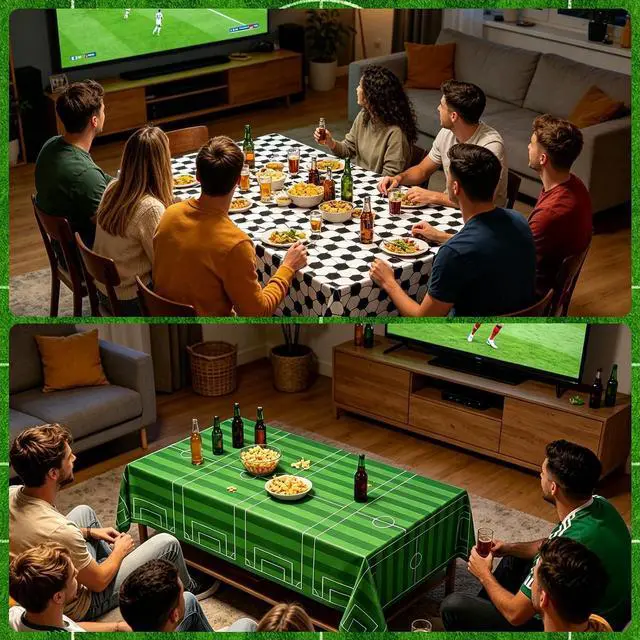 Alt view image 7 of 7 - Soccer Tablecloth 2Pcs 54x108in Plastic Cover for Party(2PCS) | Easy to clean, durable material, Soccer party decoration, football birthday decoration, waterproof and stain resistant
