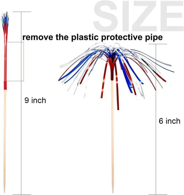 Alt view image 2 of 6 - 100 Counts 6 Inch Firework Cocktail Picks Red White Blue Firework Party Picks Toothpicks Cupcake Toppers Drink Sticks for Fourth of July Independence Day Party Supplies
