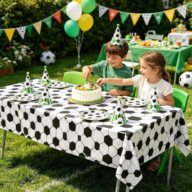 Alt view image 5 of 7 - Soccer Tablecloth 2Pcs 54x108in Plastic Cover for Party(2PCS) | Easy to clean, durable material, Soccer party decoration, football birthday decoration, waterproof and stain resistant