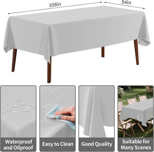 Alt view image 2 of 6 - CXPSINC Plastic Tablecloth 54" x 108"Disposable Tablecloth Rectangle Plastic Table Cover for 6 to 8 Foot Tables Indoor or Outdoor Parties Birthdays Christmas (Silver Grey, 2 Pack)