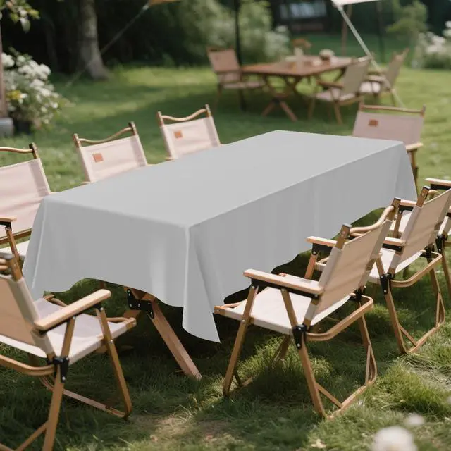Alt view image 5 of 6 - CXPSINC Plastic Tablecloth 54" x 108"Disposable Tablecloth Rectangle Plastic Table Cover for 6 to 8 Foot Tables Indoor or Outdoor Parties Birthdays Christmas (Silver Grey, 2 Pack)