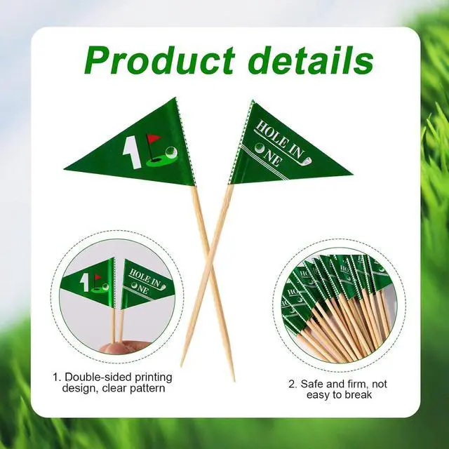 Alt view image 3 of 7 - 50pcs Golf Themed Toothpick Flags, Hole in One 1st Birthday Golf Tee Flag Cocktail Picks, Mini Appetizers Stick, Food Skewers, Cupcake Cake Toppers, for Baby Shower 1st Birthday Party Bar Decorations
