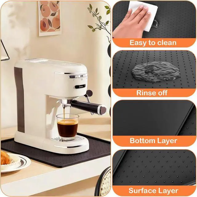 Alt view image 3 of 5 - Silicone Coffee Mat 10"x14" - Waterproof and Heat Resistant Dish Drying Mats, Non-Slip Countertop Protector, Keep Kitchen Counters Clean for Espresso Machines, Spill Proof, Easy Clean, Black