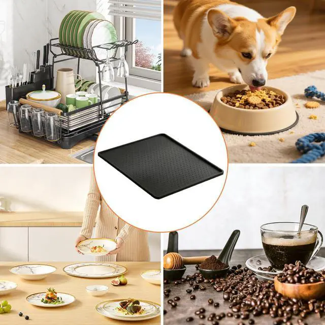 Alt view image 5 of 5 - Silicone Coffee Mat 10"x14" - Waterproof and Heat Resistant Dish Drying Mats, Non-Slip Countertop Protector, Keep Kitchen Counters Clean for Espresso Machines, Spill Proof, Easy Clean, Black
