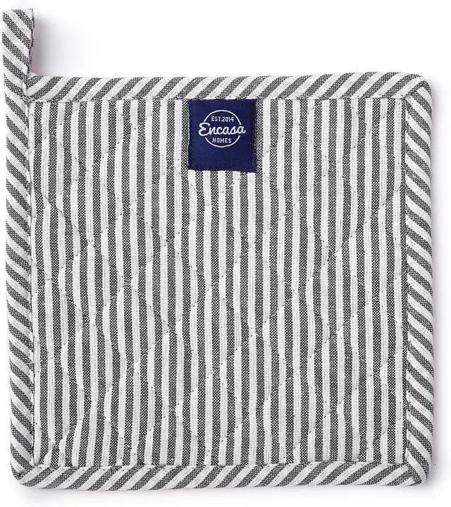 Alt view image 3 of 7 - Encasa XO Pot Holders, Quilted Kitchen Hot Pads 8"x8" Black | Heat Resistant | Thick Cotton Padding | Trivet & Countertop Protector | Corner Hanging Loop | Set of 2