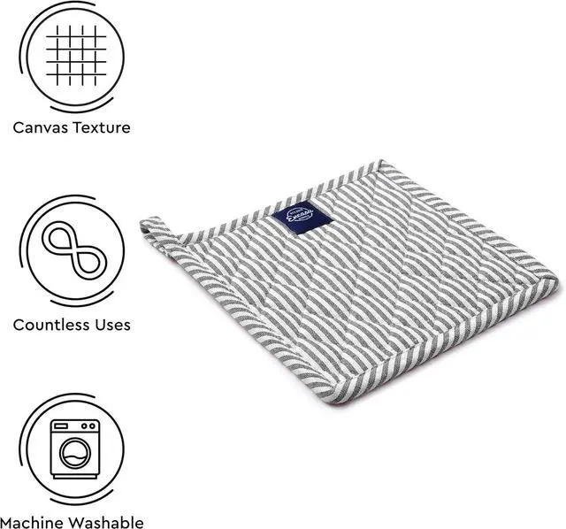 Alt view image 4 of 7 - Encasa XO Pot Holders, Quilted Kitchen Hot Pads 8"x8" Black | Heat Resistant | Thick Cotton Padding | Trivet & Countertop Protector | Corner Hanging Loop | Set of 2