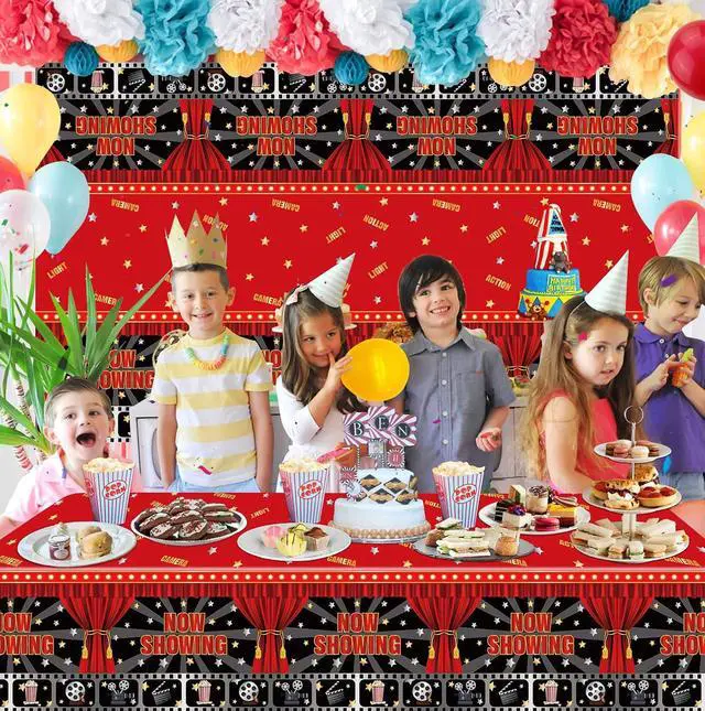 Alt view image 5 of 7 - 2 Pack Now Showing Tablecloths for Movie Night Theater Red Carpet Birthday Party Decorations Supplies, 51x87'' Plastic Disposable Rectangle Movie Themed Party Table Covers
